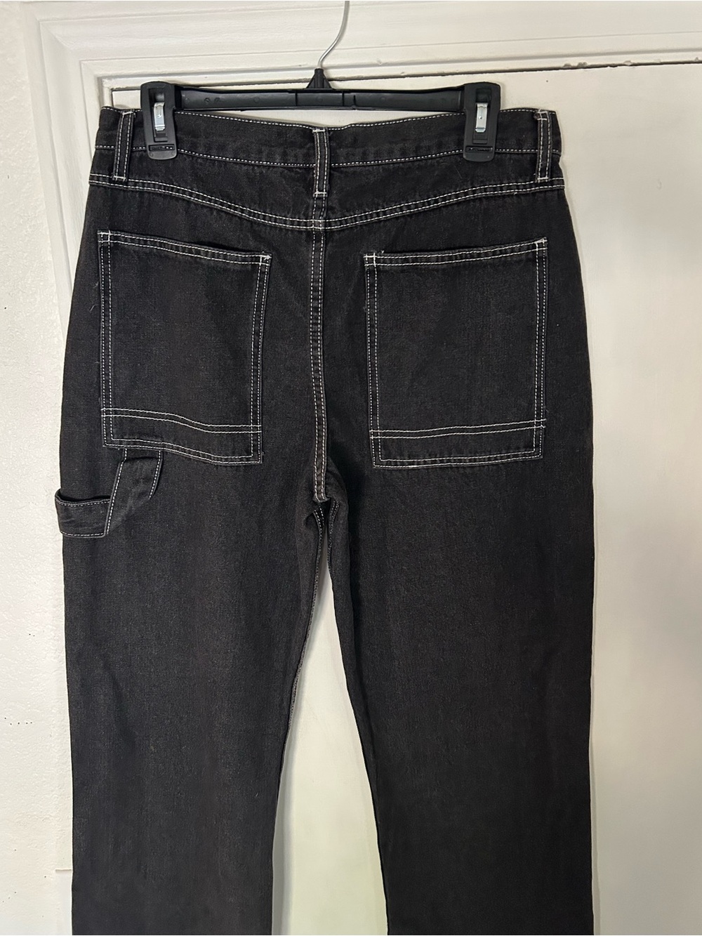 Black White Stitch Straight Leg Jeans Cargo Style